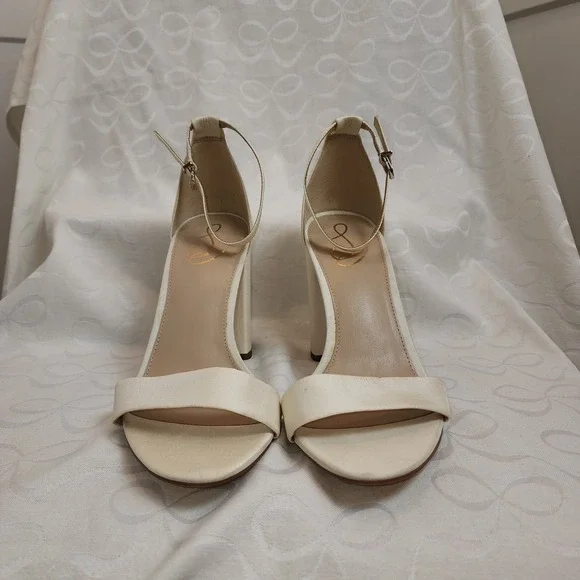 New Sam Edelman Yaro Ivory Satin Block Heel Sandal‎ 10 W Event Wedding Formal - Picture 4 of 8